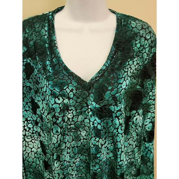 VTG Show Me Your Mumu Sz S Velour Velvet Sheer Top Teal LS Snake Vibe 80s - Picture 6 of 12